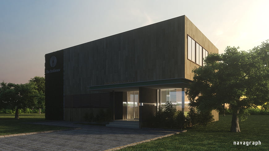 フォトリアルCG 建築パース 時間経過をビジュアル化 外観パース 夕方