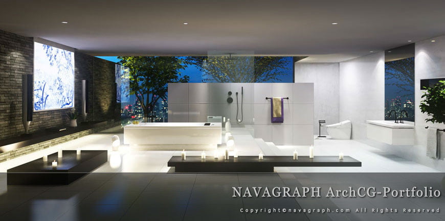 フォトリアルCG 建築パース INAX 時間経過 バスルーム アングル シミュレーション 01