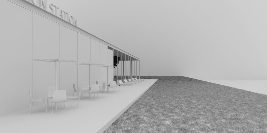 フォトリアルCG 建築パース 外観 RUNステーション 01 white